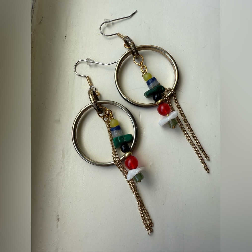Handmade Natural Stone and Trade Bead Earrings